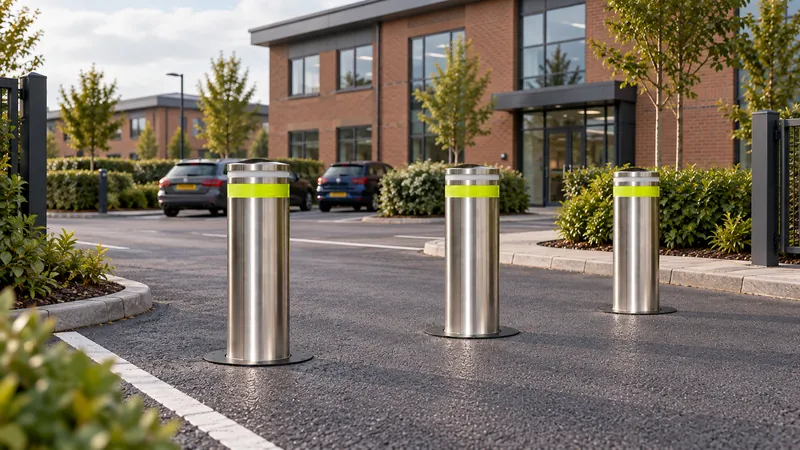 Boliq bollards raised across the car park entrance of a business park